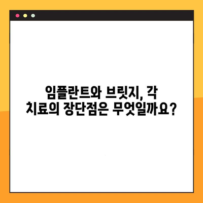 임플란트 vs 브릿지| 수술 과정 & 장단점 비교 분석 | 치아 상실, 치과 치료, 임플란트 가격, 브릿지 가격